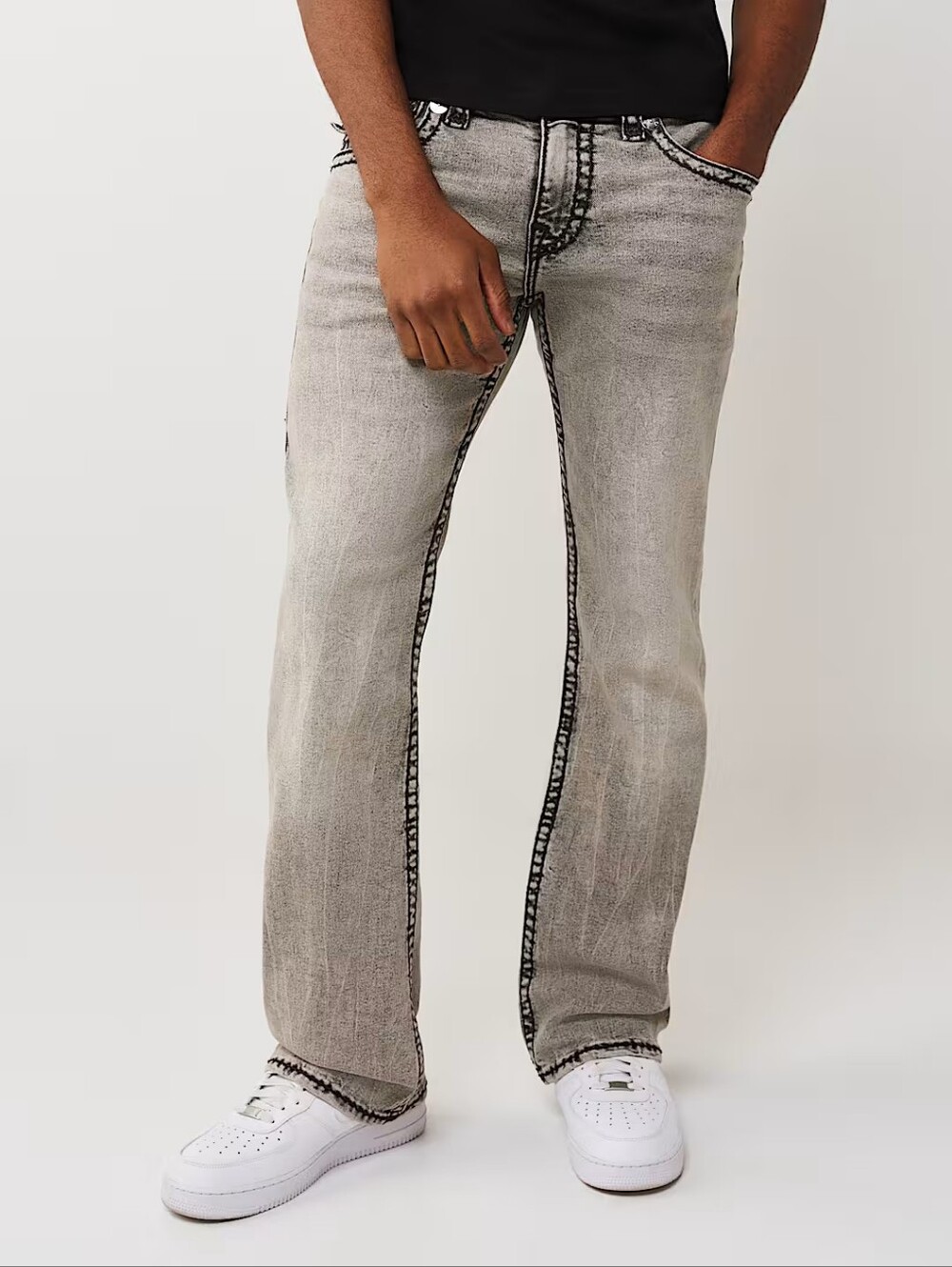 True Religion Billy Super T Flap Straight Jeans Men Size 38x33 Charcoal Gray
